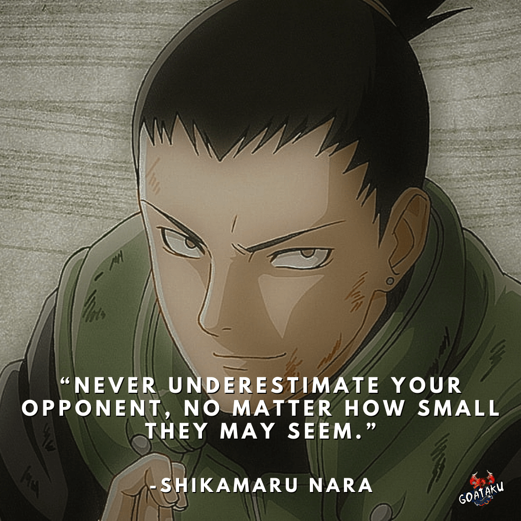 Never underestimate your opponent, no matter how small they may seem.
-Shikamaru Nara, Naruto